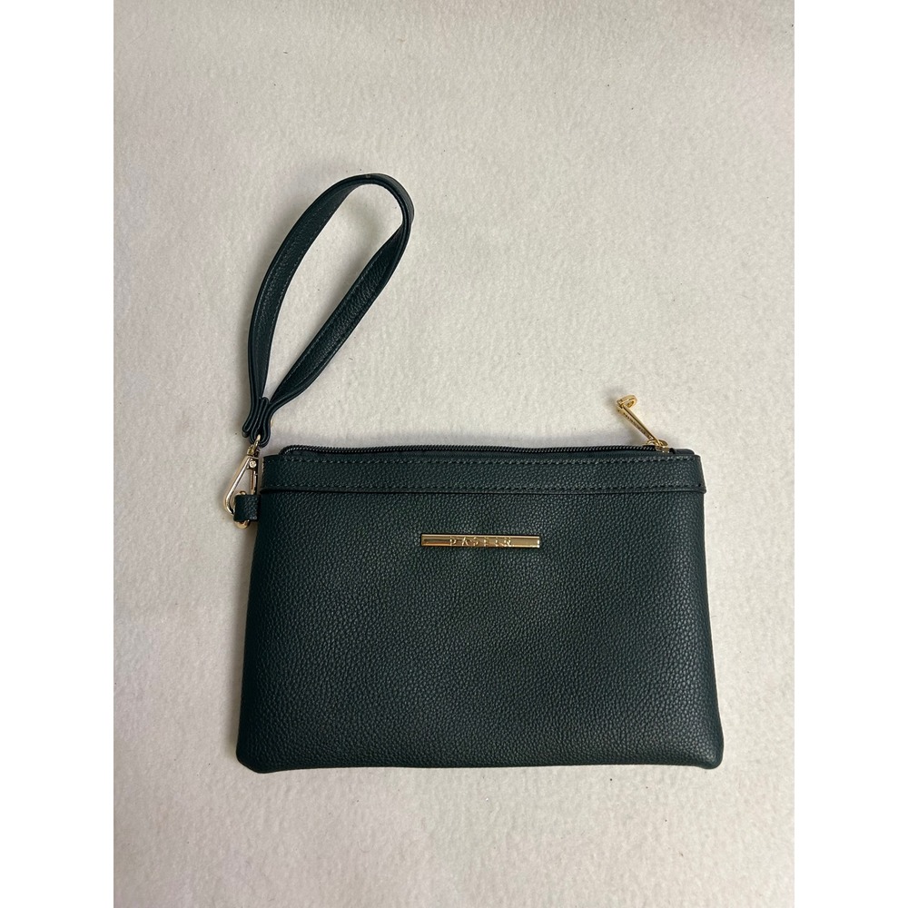 Minimalist Dasein Womens Small Dark Green Vegan Leather Wristlet Clutch Bag